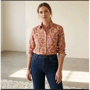 John Henry Vintage Shirt Size 12 Floral Button Pocket Cotton Long Sleeve